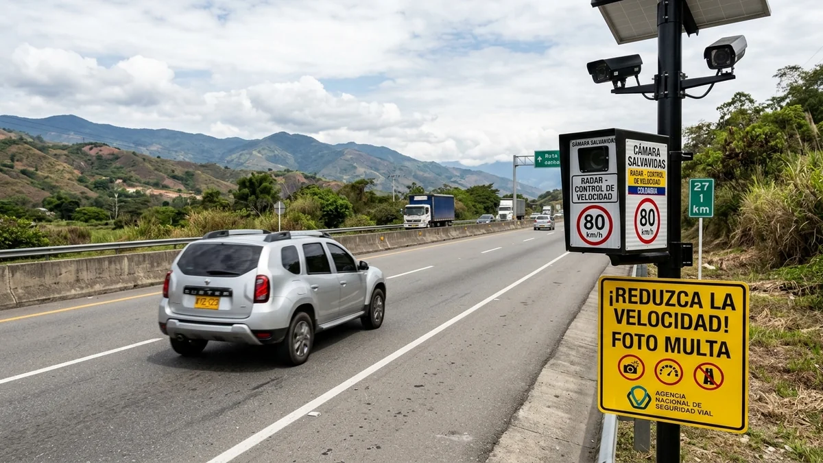 Cámara salvavidas de radar de velocidad en carretera colombiana