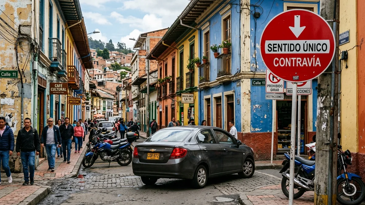 Vehículo circulando en contravía en una calle urbana en Colombia
