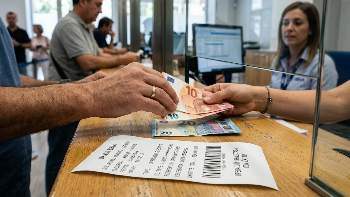 Recibo impreso con código de barras de liquidación SIMIT en ventanilla bancaria en Colombia